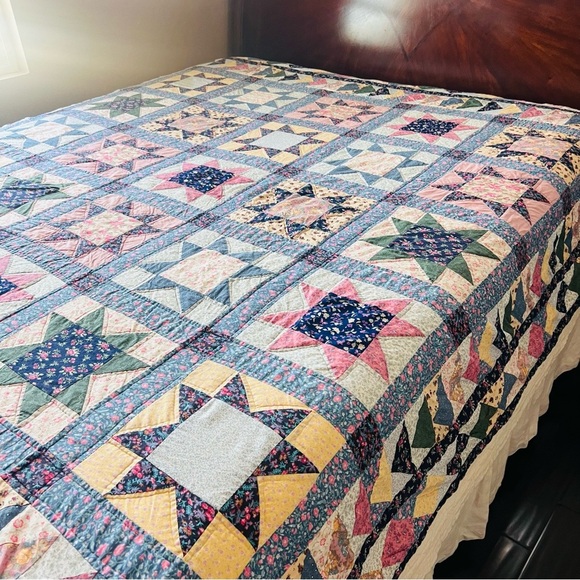 Vintage  Star Patchwork Quilt 82”x82” Floral Full/Queen Size - Picture 3 of 14